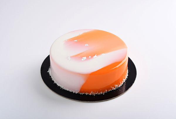 orange-yellow-mirror-glaze-on-one-tier-cake-galaxy-mirror-cake-red-sprinkles-on-top-placed-on-white-tray  | Mirror glaze cake recipes, Glaze for cake, Glaze recipe