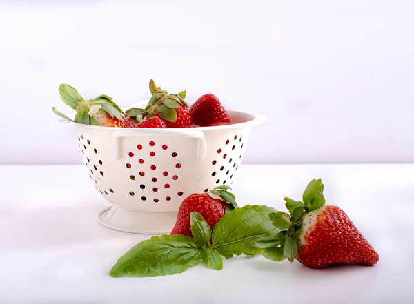 basil and strawberries