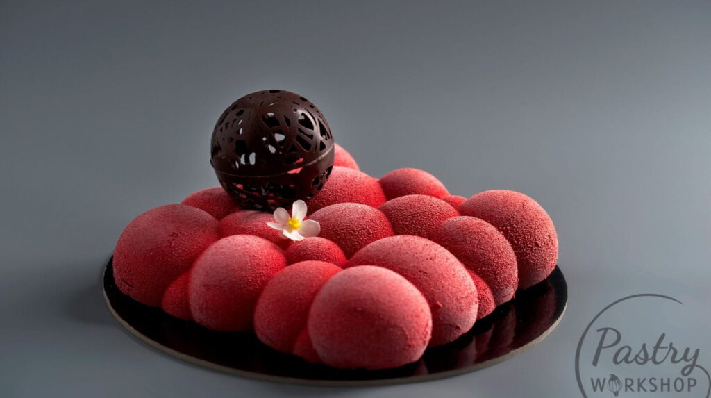 entremet cu ciocolata neagra si zmeura