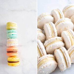 Macarons colorate și albe cu cremă fină